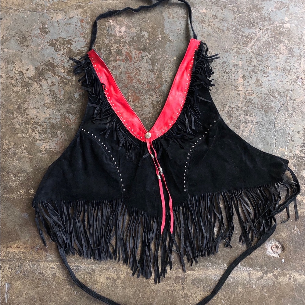 1990’s Black fringe vintage  western halter top